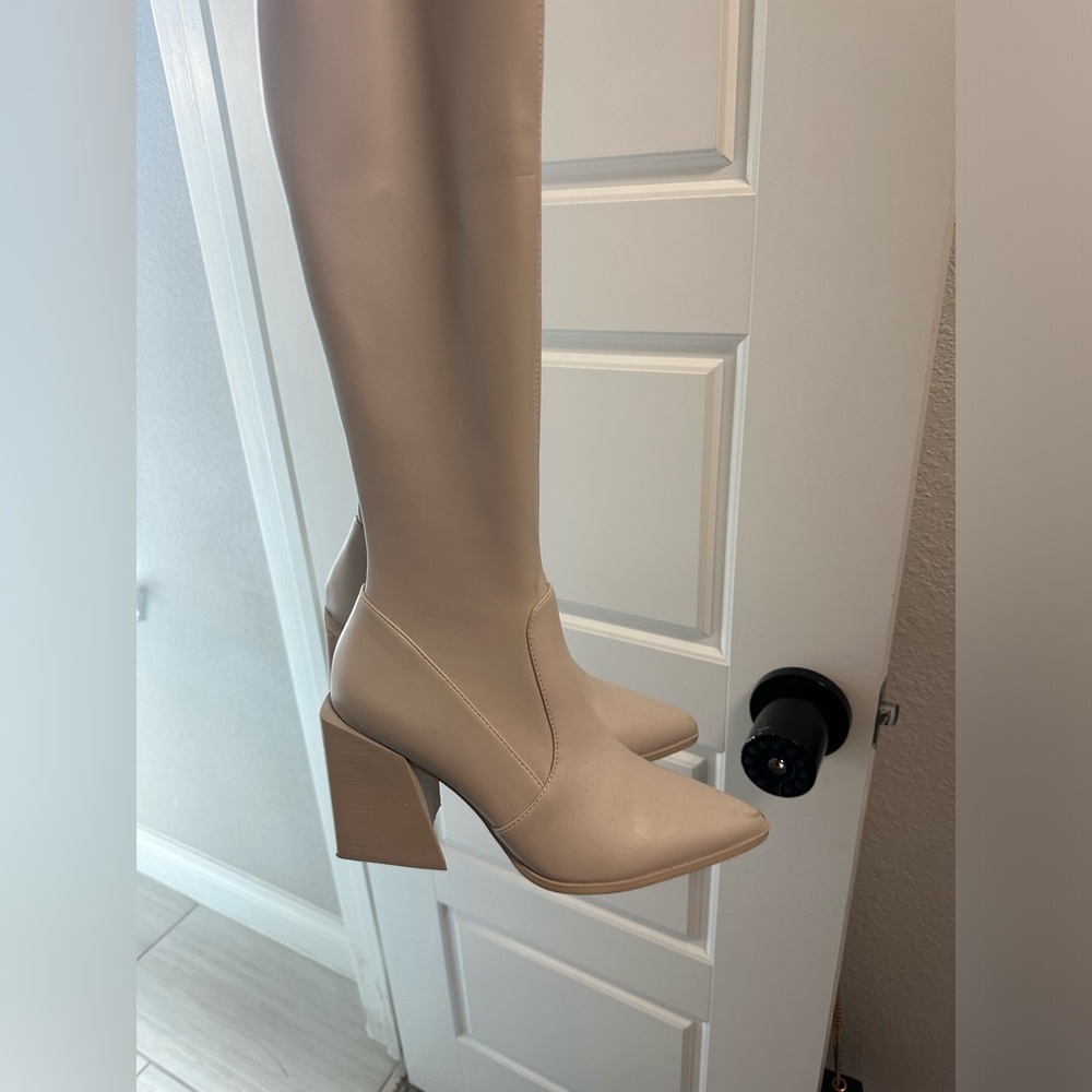 Bone knee high boots